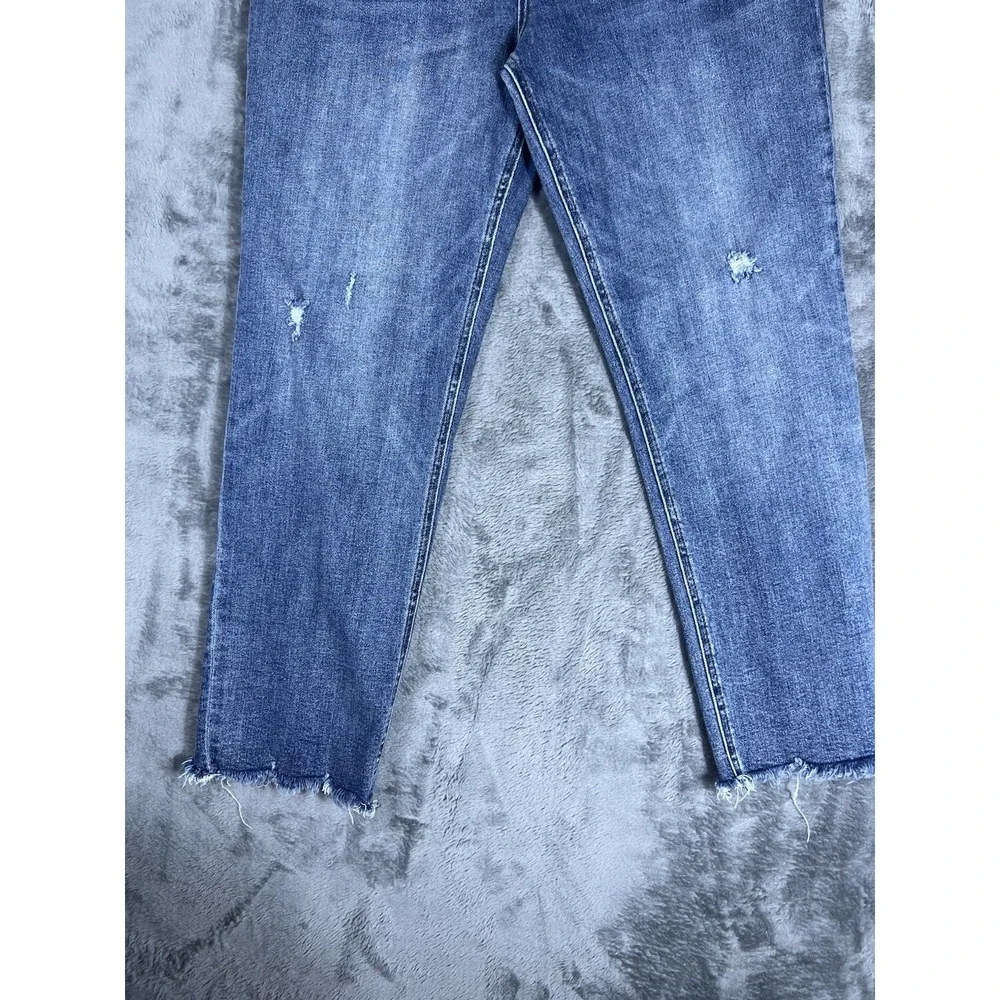 Kut from the Kloth High Rise Ankle Straight Leg Distressed Raw Hem Jeans Blue